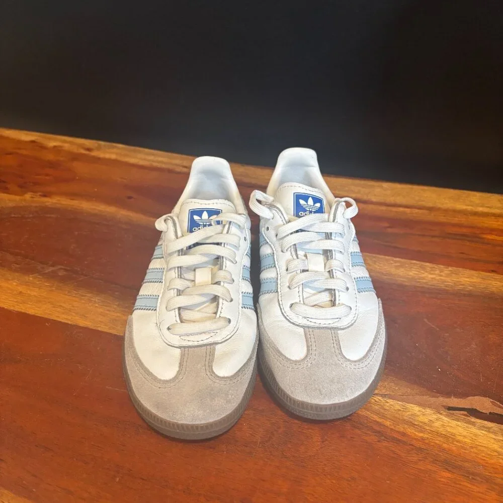 *Youth 12(Little Kid)*Adidas Samba OG Youth Cloud White Baby Blue - Picture 2 of 4